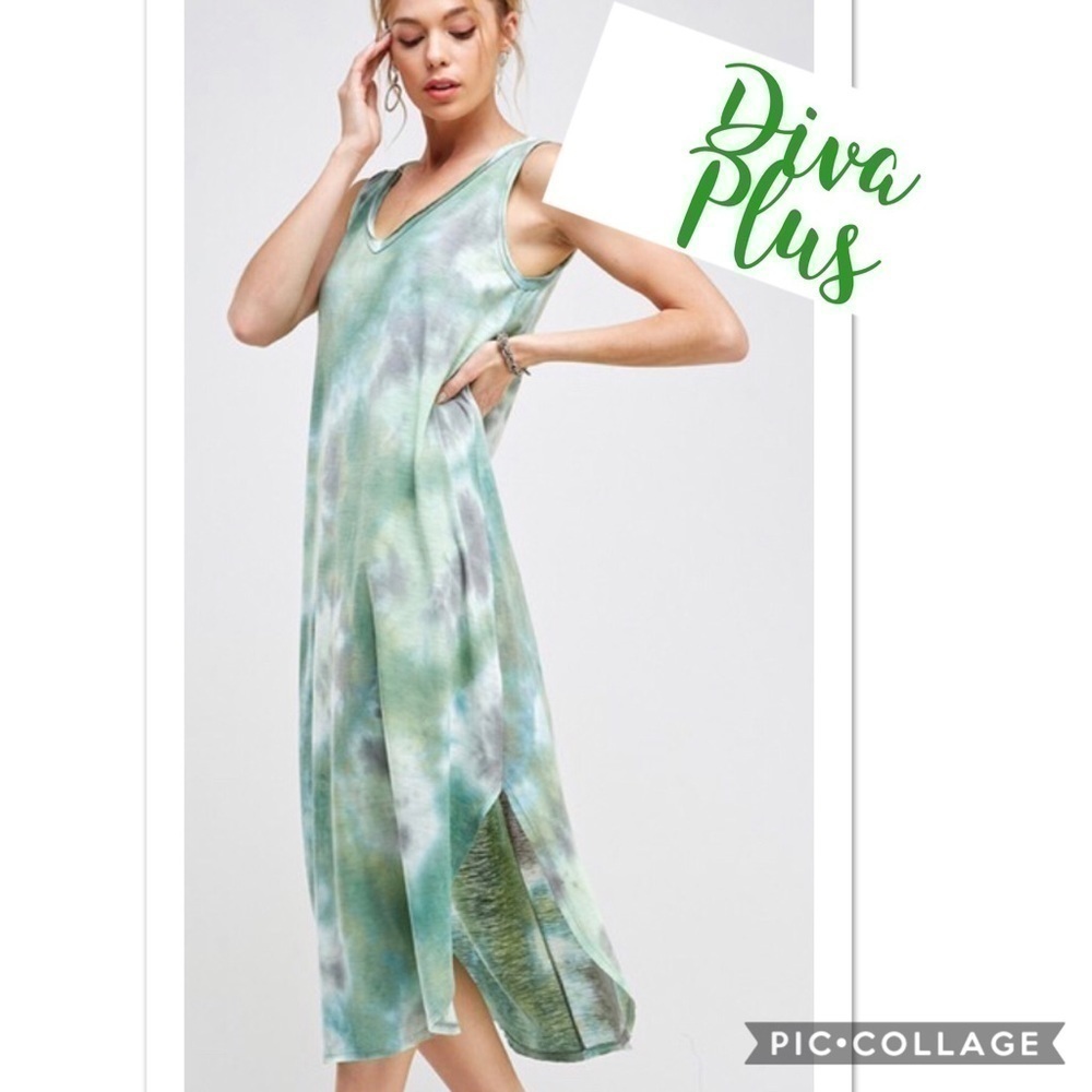 Diva Plus Green Tie Dyed Dress